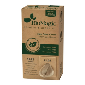 Biomagic Hair Color Crystal Yellow No: 11.21 delivers a bright, unique pearl-like color with full gray coverage and an ammonia-free formula.
