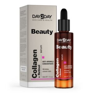 Introducing the Day2Day Beauty Collagen + Retinol Serum 30 ml, a powerful serum designed to rejuvenate and nourish your skin.
