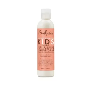 Introducing the Shea Moisture Coconut and Hibiscus Kids 2-In-1 Curl and Shine Shampoo and Conditioner 236 ml, a convenient and nourishing hair care solution.