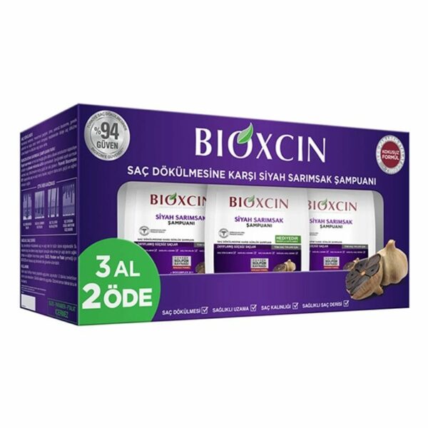شامبو بيوكسين بالثوم الأسود لتساقط الشعر 3x300 مل | Bioxcin هو مجموعة متكاملة للعناية بالشعر، مصممة خصيصًا لتقليل تساقط الشعر وتعزيز قوته وكثافته.