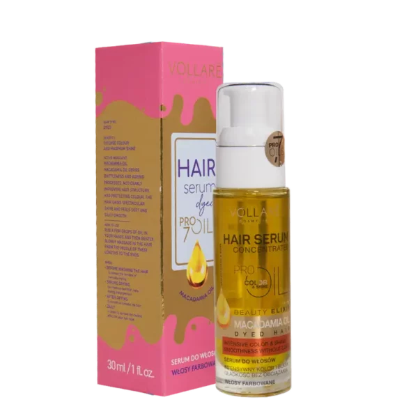 Introducing the Vollare Hair Serum Concentrater Pro Color and Shine Oil 30 ml, a formula designed to nourish and protect your hair color.