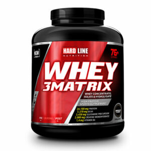 Introducing the Hardline Whey 3 Matrix Strawberry 2300 g, a top-notch protein supplement for your fitness needs.