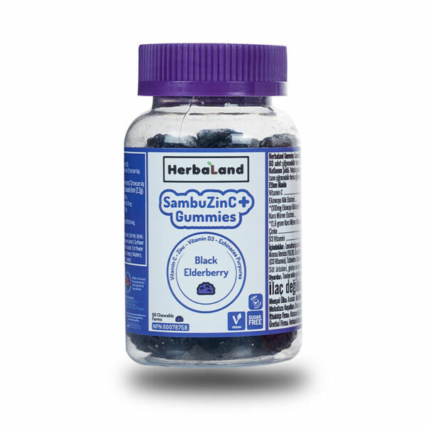 Introducing Herbaland SambuZinC + Gummies 60 Pieces, a vitamin and mineral supplement that supports overall health and immunity.