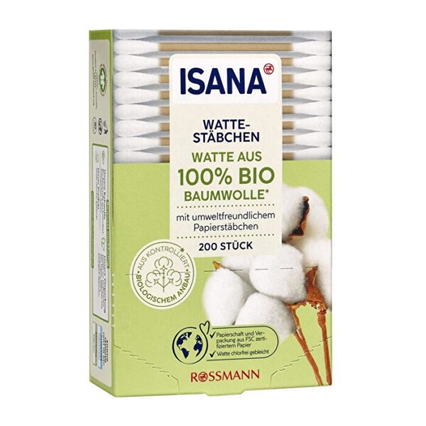 Isana Organic Ear Sticks 200 pcs - Eco-Friendly Cotton Swabs