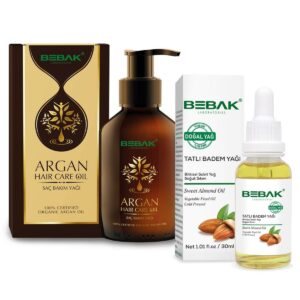 Bebak Argan & Sweet Almond Oil Set for Hair & Skin Care