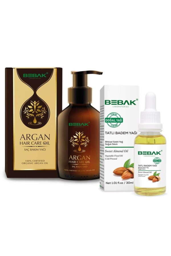 Bebak Argan & Sweet Almond Oil Set for Hair & Skin Care
