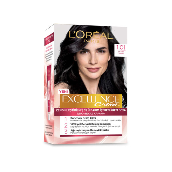 L'Oreal Paris Excellence Deep Black Hair Dye - 100% White Coverage