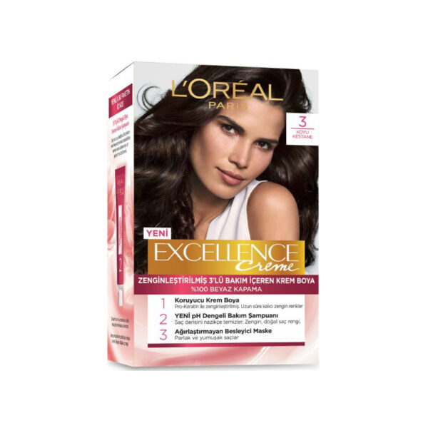 L'Oreal Paris Excellence Creme Hair Dye - 3 Dark Chestnut