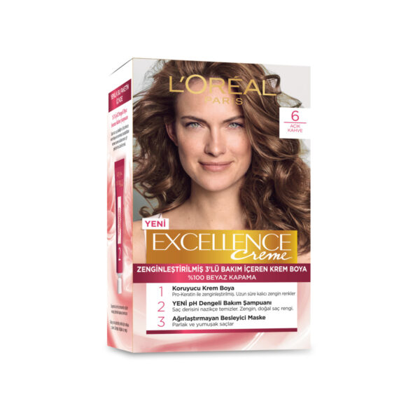 L'Oreal Paris Excellence 6 Light Brown Hair Dye - 100% Gray Coverage