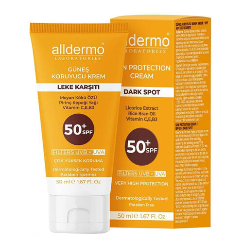 كريم واقي شمس آلدرمو SPF50+ لتفتيح البقع الداكنة 50 مل للوجه والجسم