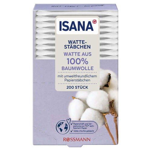 Isana Cosmetic Cotton Swabs - 200 Cleaning Sticks for Beauty