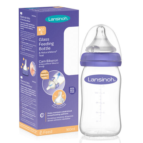 Lansinoh Glass Feeding Bottle & NaturalWave Nipple 160ml