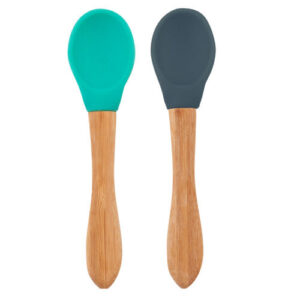 OiOi Bamboo Handle Food Spoon 2-Pack for 9 Months+ - Water Green
