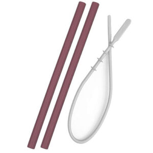 OiOi Claret Red Silicone Straw Set with Cleaning Brush - 2 Pcs