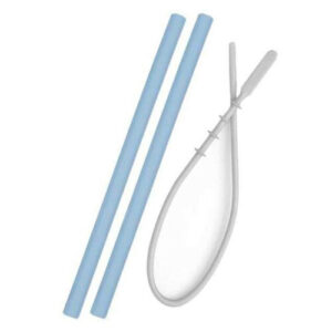 OiOi Blue Silicone Straw Set with Cleaning Brush - 2 Pcs 6M+