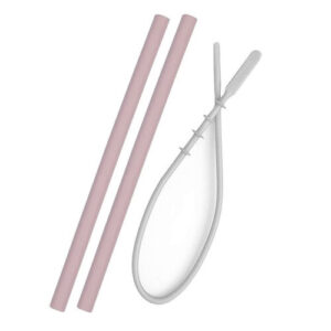 OiOi Pink Silicone Straw Set with Cleaning Brush for Kids