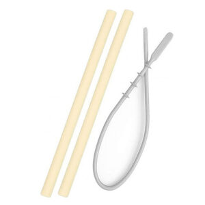 OiOi Yellow Silicone Straw with Cleaning Brush for Kids 6+ Months