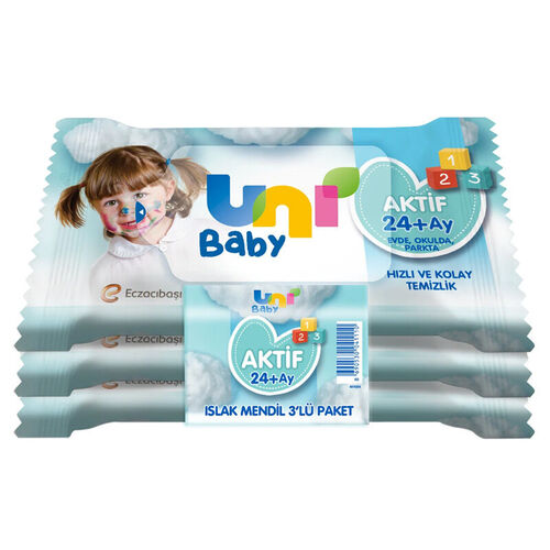 Uni Baby Active Extra Hygiene Wet Wipes - 3x15 Pieces