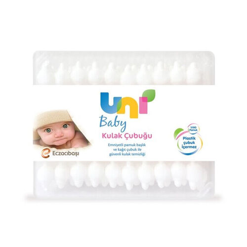 Uni Baby Ear Sticks - 60 Gentle Cleaning Swabs for Infants